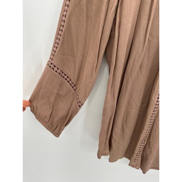 New Directions Brown V-Neck Long Sleeve Semi Sheer Top Women's Size Small S - Picture 4 of 10